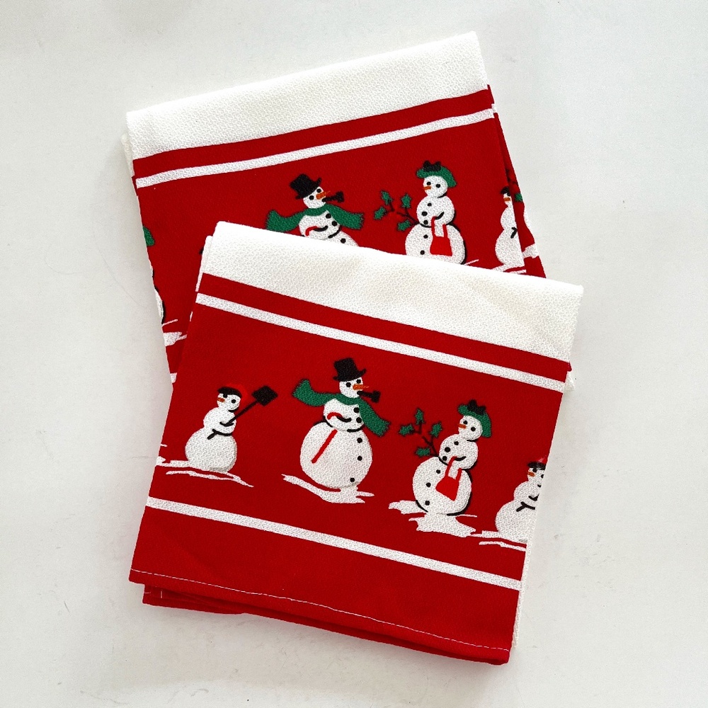 SET OF 2 WILLIAMS SONOMA SNOWMAN DISH TOWELS